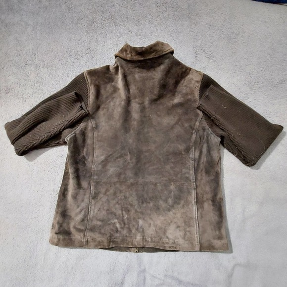 Fabio Coat Womens XL Vtg 80s Brown Genuine Leather Jacket Acrylic Long Sleeve - Picture 2 of 6